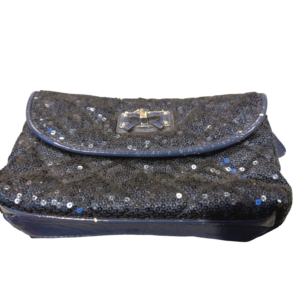 Guess Navy Blue Sequin Quilted Makeup Bag Cosmetic Case Travel Organizer‎ Bow